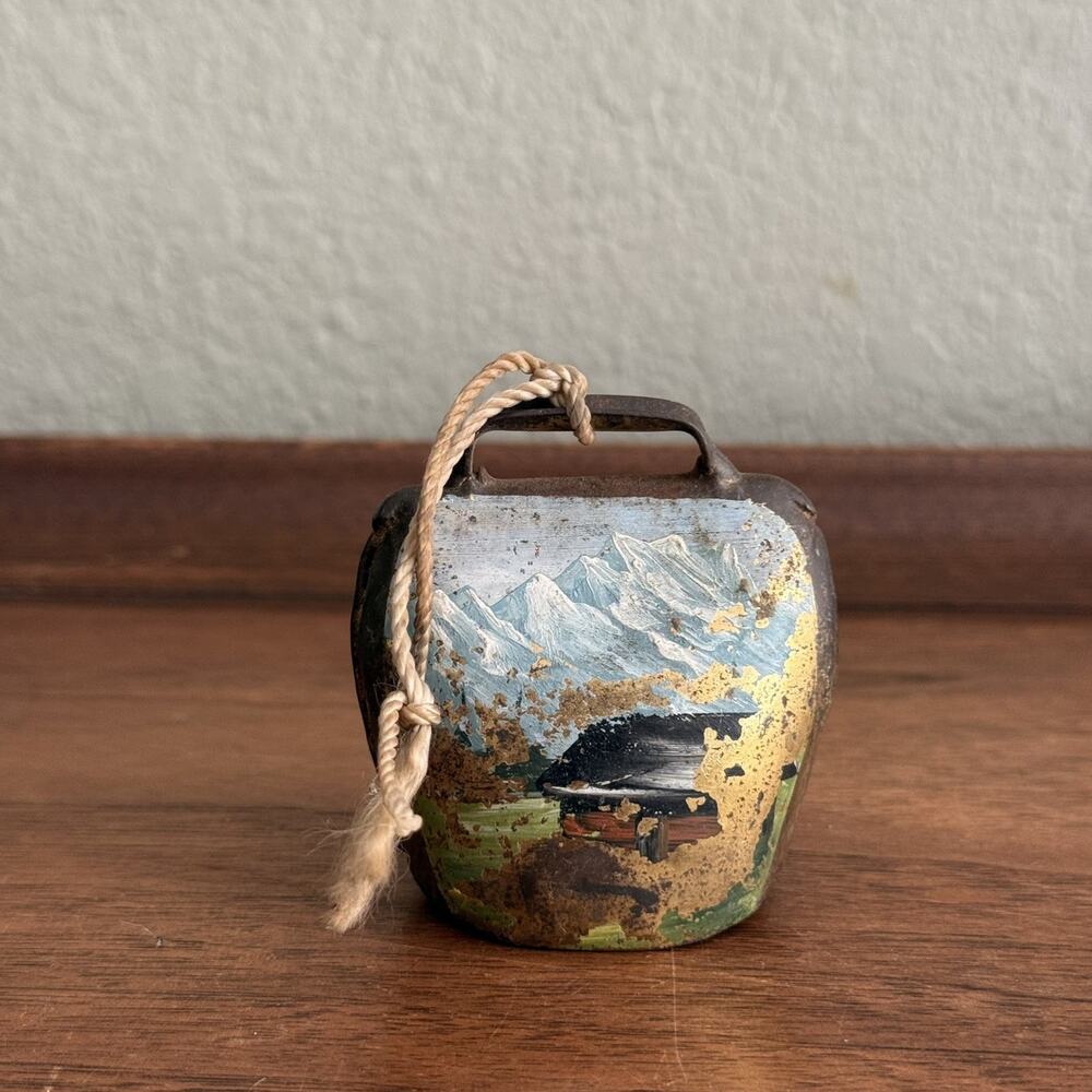 Vintage Hand Painted Swiss Alps Metal Cow Goat Bell Brass